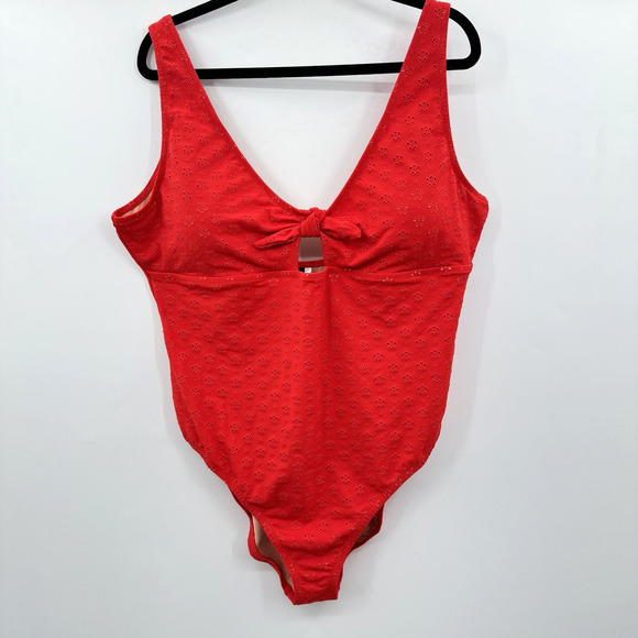J. Crew Cutout One-Piece Swimsuit with Bow Size 3X Red Eyelet Colorblock New - Picture 1 of 11